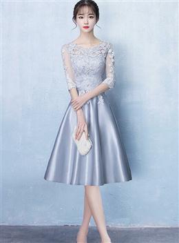 Picture of Lovely Sliver Grey Satin and Lace Short Sleeves Homecoming Dresses, Short Party Dresses Prom Dresses